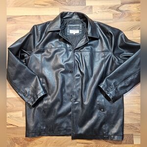 Calvin Klein Black Leather Jacket Men’s XL Quilted Lined